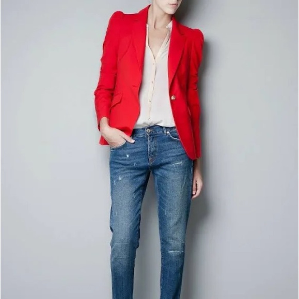 Red Zara blazer with gold buttons. Never worn.